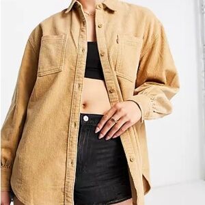 New Levi's Women's Corduroy Remi Utility Shirt In Brown Ice Coffe Size 2XL NWT